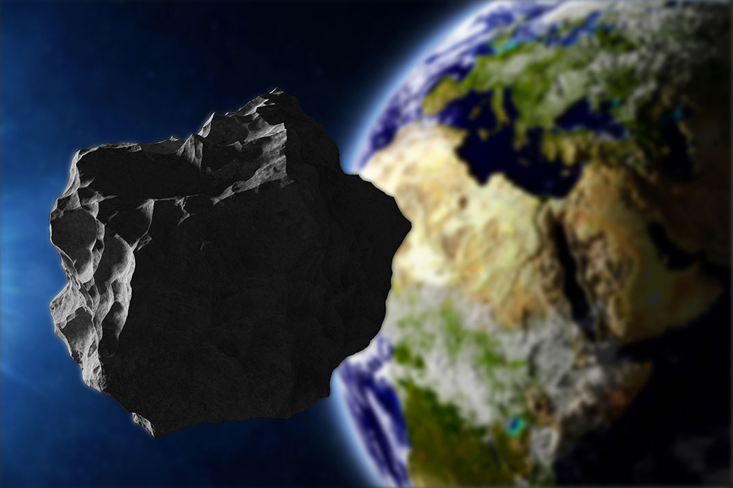 Vue d'artiste d'un astéroïde orbitant autour de la Terre via Shutterstock