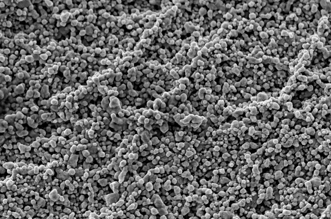 Gros plan des nanostructures cultivées sur les fibres de coton. Image agrandie 150 000 fois