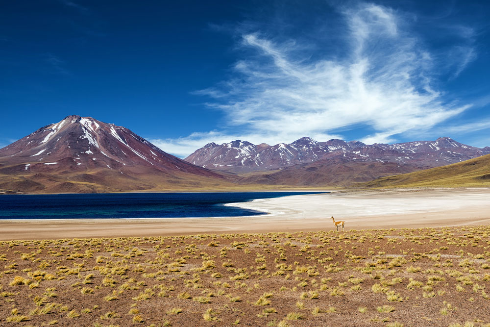 Des montagnes et le lagon dans le désert du Chili via Shutterstock