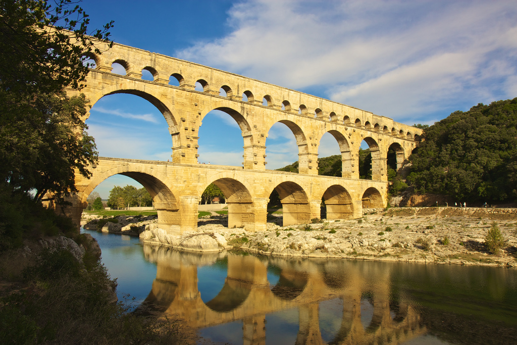 The Roman aqueduct that crosses the Gard river near Nîmes, in the south of France.