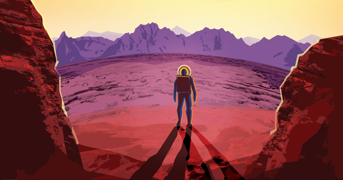 Affiche NASA, Mars, Voyage espace rétro-futuriste / ROSE BUNKER