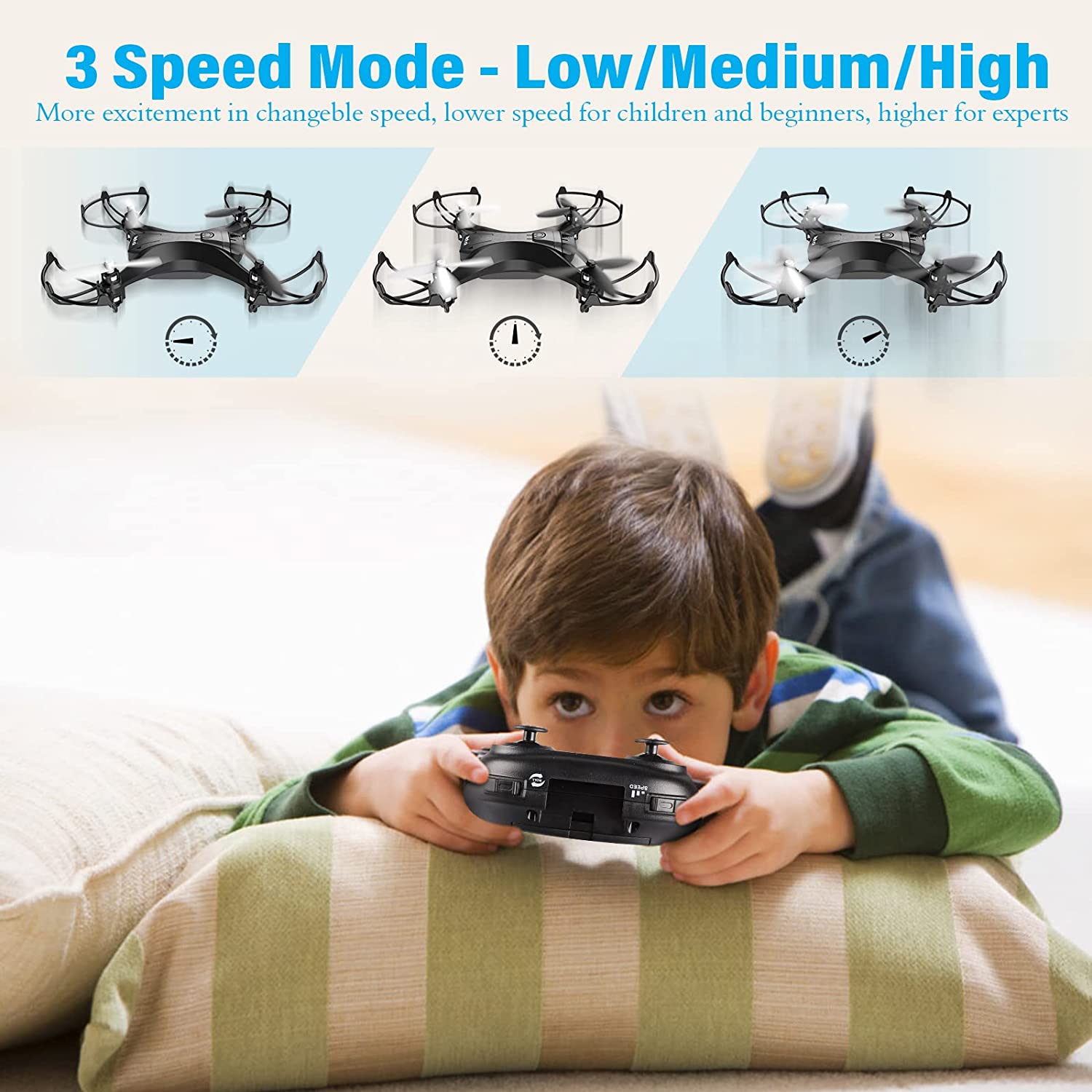 Mini Drone Enfant H823H Plus, quadricoptère WiFi FPV RC, bleu