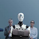 Un robot dans une salle d'attente pour passer un entretien
