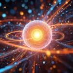 Illustration stylisée d’un cœur vibrant au centre d’un champ de plasma, symbolisant la puissance de la fusion nucléaire