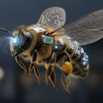 Abeille augmentée numériquement avec composants électroniques futuristes sur le corps et les ailes