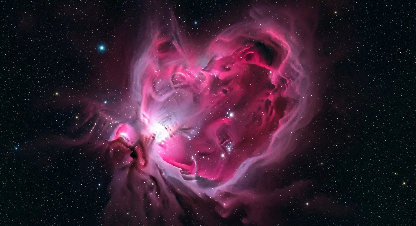 Nébuleuse rose intense dans l’espace profond, révélant la formation d’étoiles au cœur de la Voie lactée