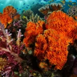 Récif corallien coloré avec poissons tropicaux dans une mer peu profonde