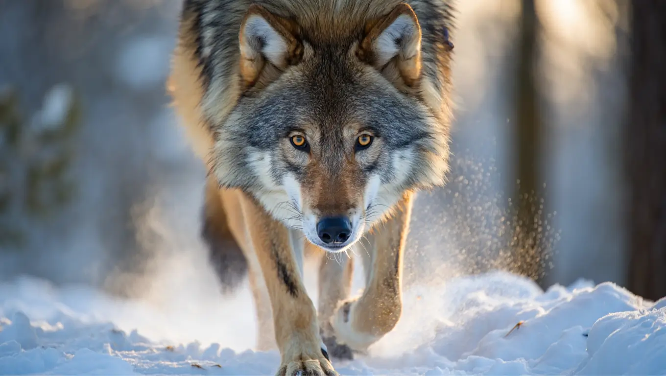Louve 907F avançant dans la neige dans le parc national de Yellowstone