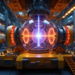 Illustration d’un réacteur de fusion nucléaire expérimental avec un plasma lumineux au centre