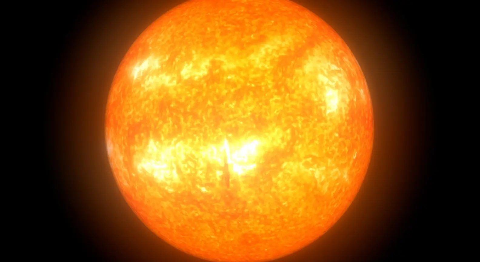 Vue rapprochée du Soleil montrant sa surface en fusion, ses couleurs intenses et ses zones d’activité solaire