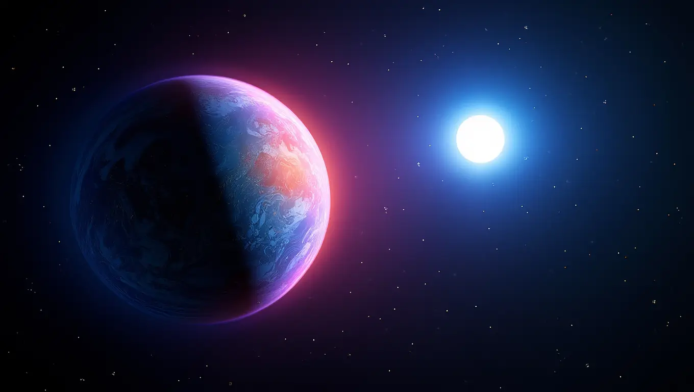 Exoplanète éclairée par une étoile brillante dans l’espace, possible monde habitable.