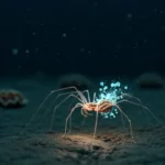 Araignée de mer bioluminescente émettant des lumières bleues dans les fonds marins