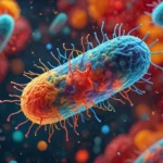 Représentation microscopique colorisée d’une bactérie artificielle créée par des chercheurs.