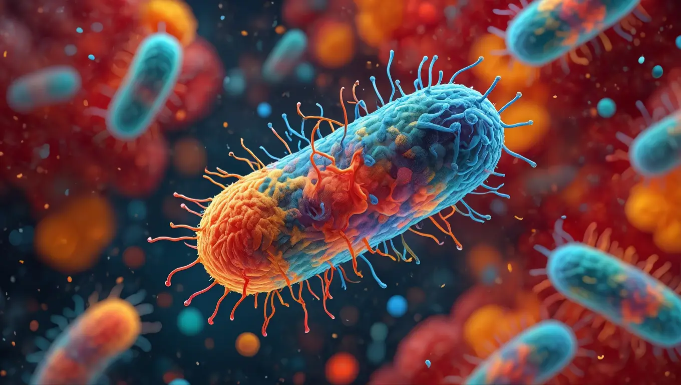 Représentation microscopique colorisée d’une bactérie artificielle créée par des chercheurs.