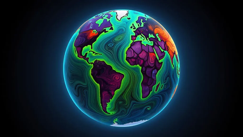 Illustration colorée représentant la Terre entourée d’un mystérieux bouclier énergétique.