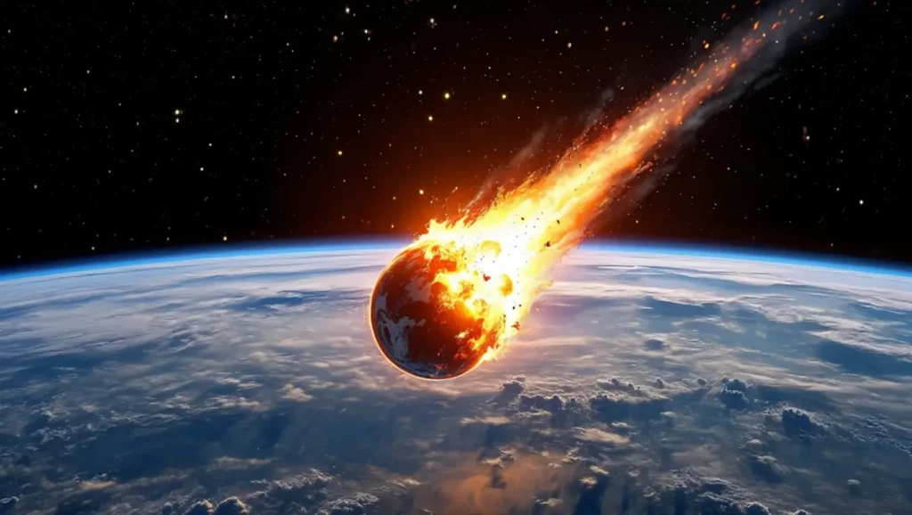 Astéroïde en feu entrant dans l’atmosphère terrestre