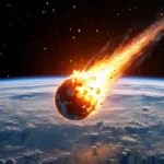 Astéroïde en feu entrant dans l’atmosphère terrestre