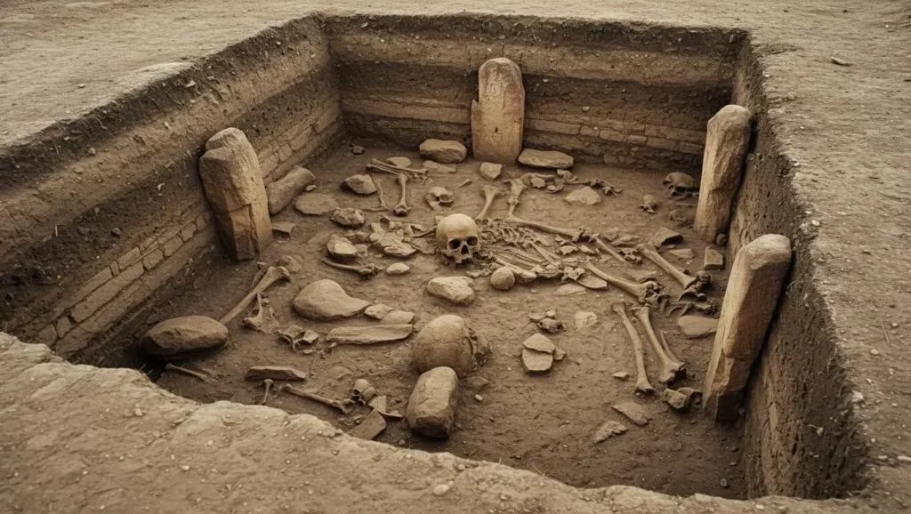 Fouille archéologique d’une tombe rituelle contenant des squelettes et pierres anciennes en Allemagne