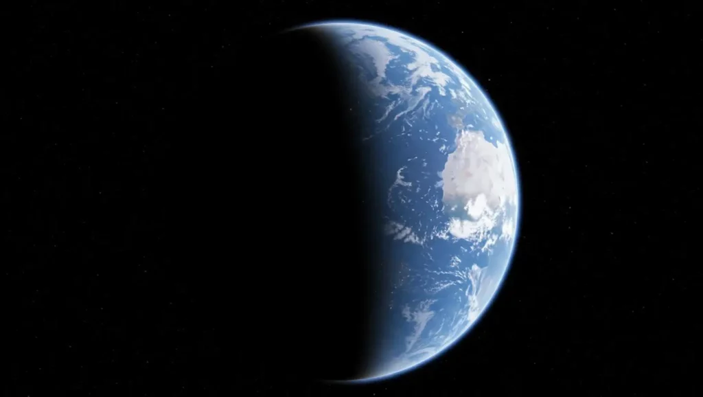 Exoplanète vue depuis l’espace, moitié éclairée par son étoile