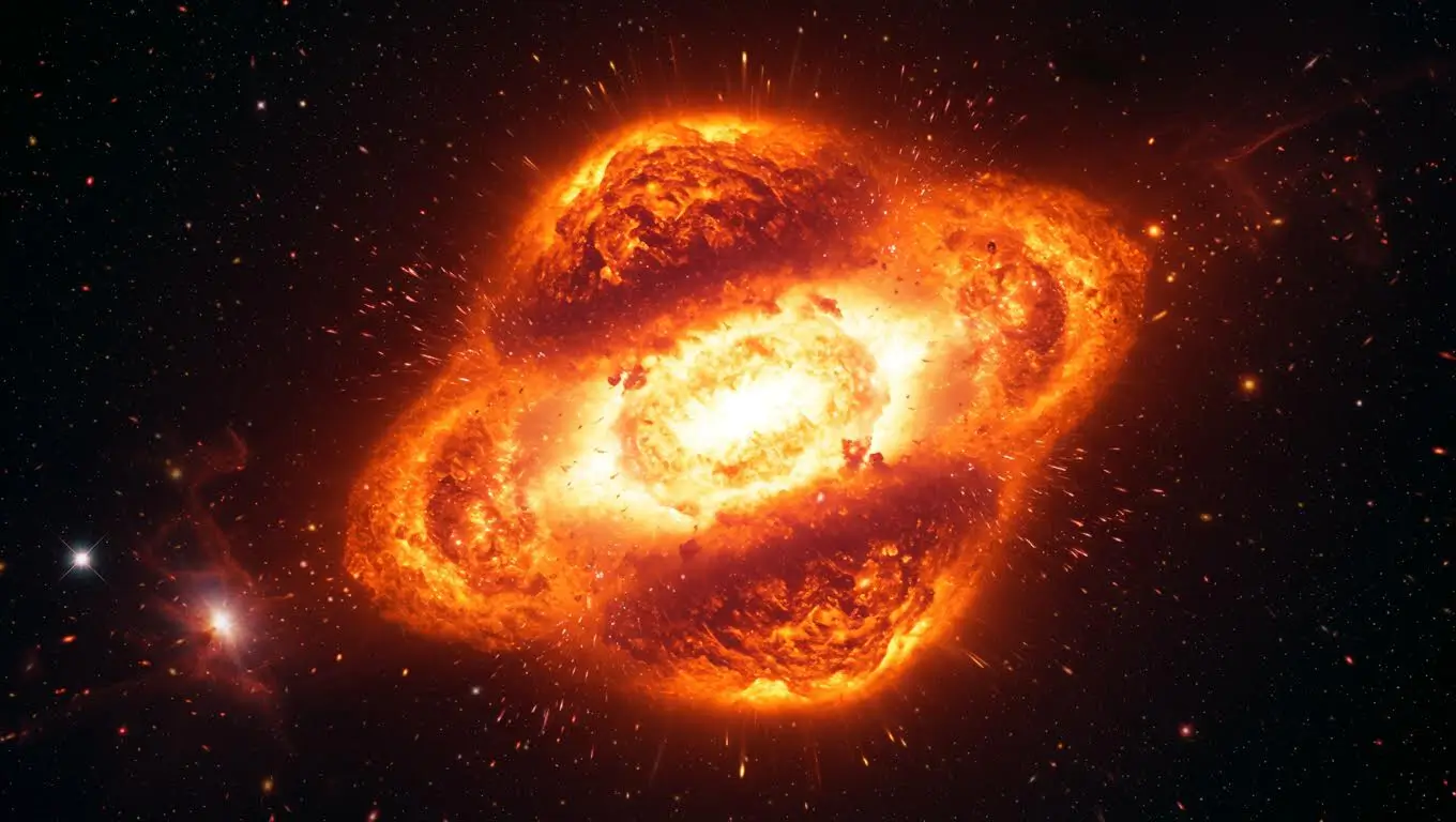 Représentation artistique de l’explosion d’une étoile géante en supernova SN2021yfj.