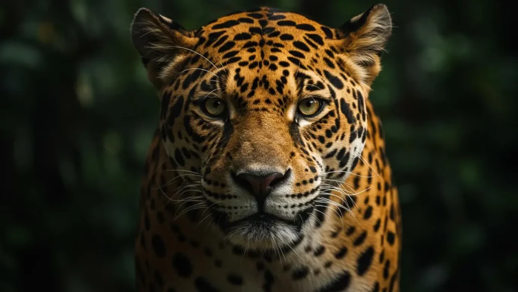 Portrait rapproché d’un jaglion, hybride rare issu du croisement entre un jaguar et un lion.