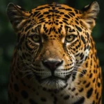 Portrait rapproché d’un jaglion, hybride rare issu du croisement entre un jaguar et un lion.