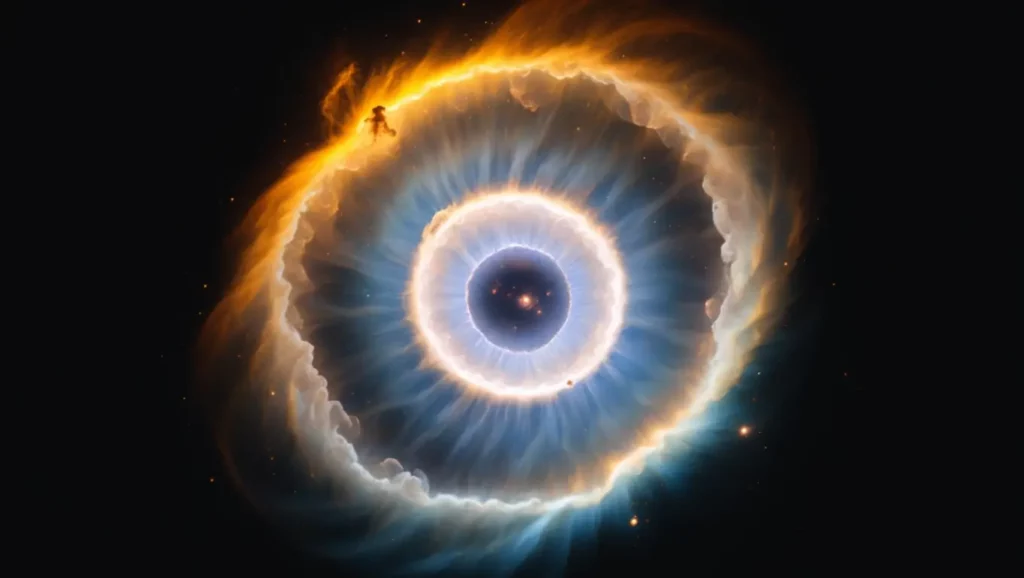 Image artistique captée par James Webb montrant un phénomène lumineux circulaire et coloré autour d’Uranus.