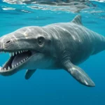 Reconstitution illustrée du Janjucetus dullardi, un ancien prédateur marin aux dents tranchantes.