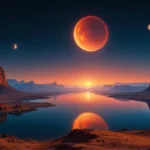 Vue artistique d’un paysage spatial avec plusieurs lunes et un immense réservoir d’eau découvert par la NASA