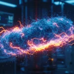 Nuage de plasma poussiéreux avec éclairs lumineux en laboratoire