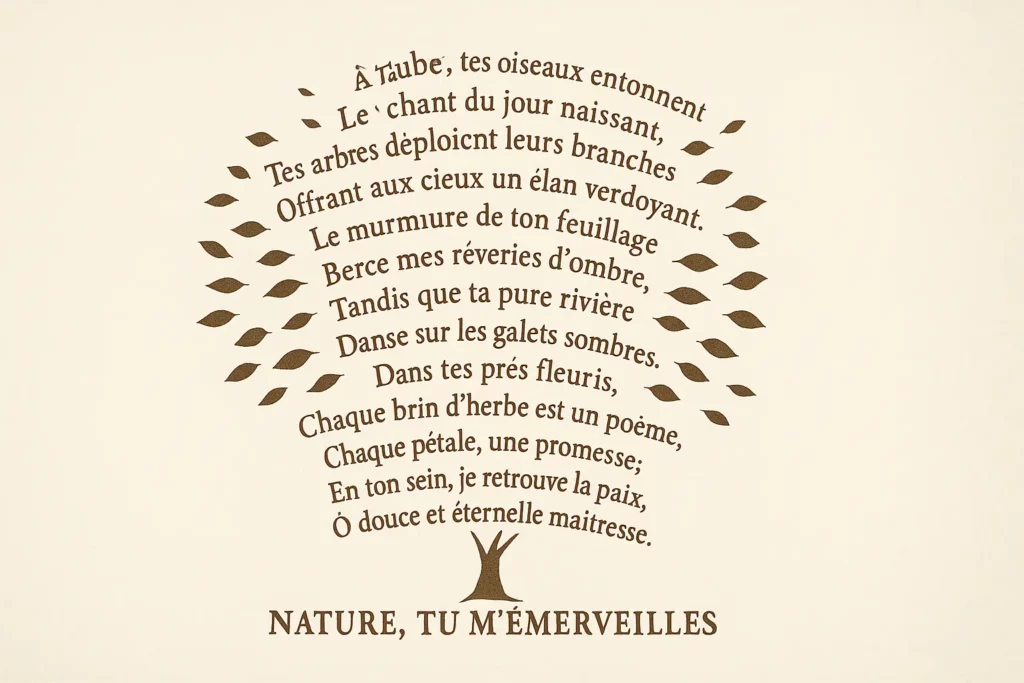 Poème en forme d’arbre célébrant la beauté et la sérénité de la nature