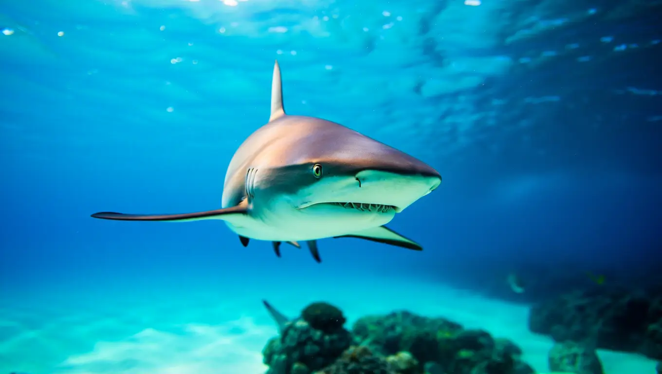 Photo d’un requin nageant dans l’océan, étudié pour sa capacité à changer de couleur.