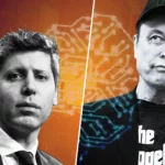 Montage montrant Sam Altman et Elon Musk sur fond de circuits neuronaux