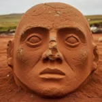 Tête sculptée en pierre découverte sur un site archéologique ancien