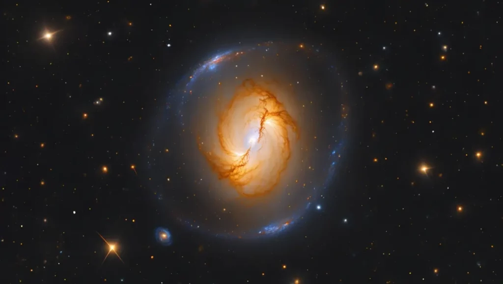 Image d’une galaxie lointaine avec en son centre un trou noir ultramassif estimé à 36 milliards de masses solaires.