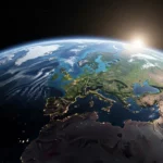 Vue de la Terre depuis l’espace montrant l’Europe, l’Afrique et le Moyen-Orient