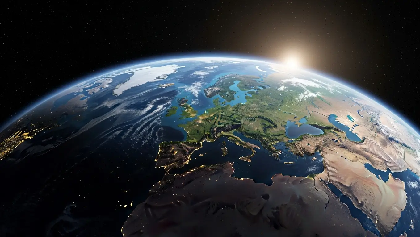 Vue de la Terre depuis l’espace montrant l’Europe, l’Afrique et le Moyen-Orient