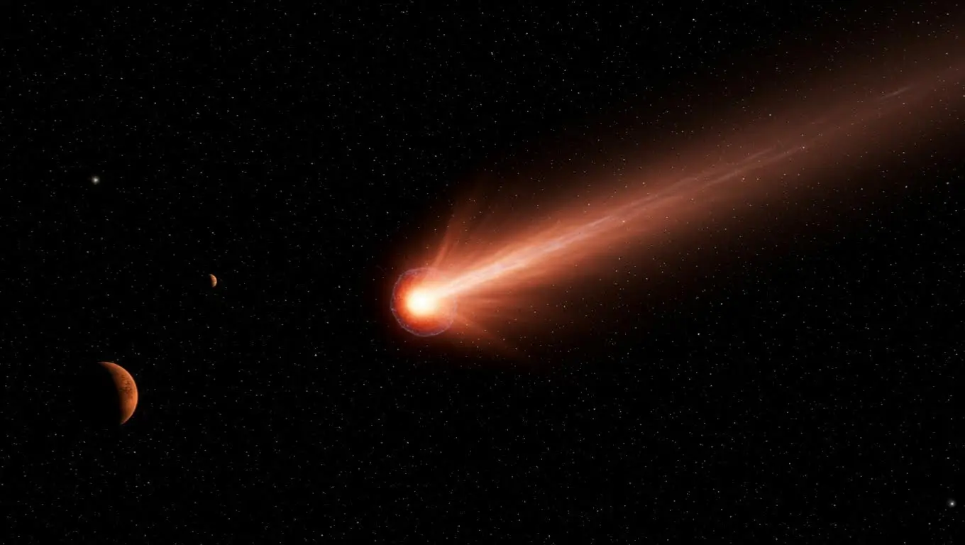 Représentation d’un objet interstellaire en traversée dans notre Système solaire.