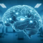 Illustration d’un cerveau humain avec des connexions neuronales lumineuses en laboratoire.