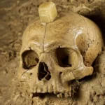 Crâne fossile humain vieux de 300 000 ans découvert dans une cavité rocheuse.