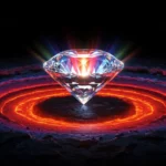 Diamant lumineux sur un sol volcanique incandescents, représentant la découverte de métaux rares dans les profondeurs de la Terre