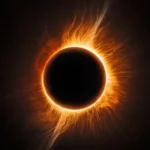 Illustration d’une éclipse solaire avec la couronne du Soleil visible autour du disque noir de la Lune.