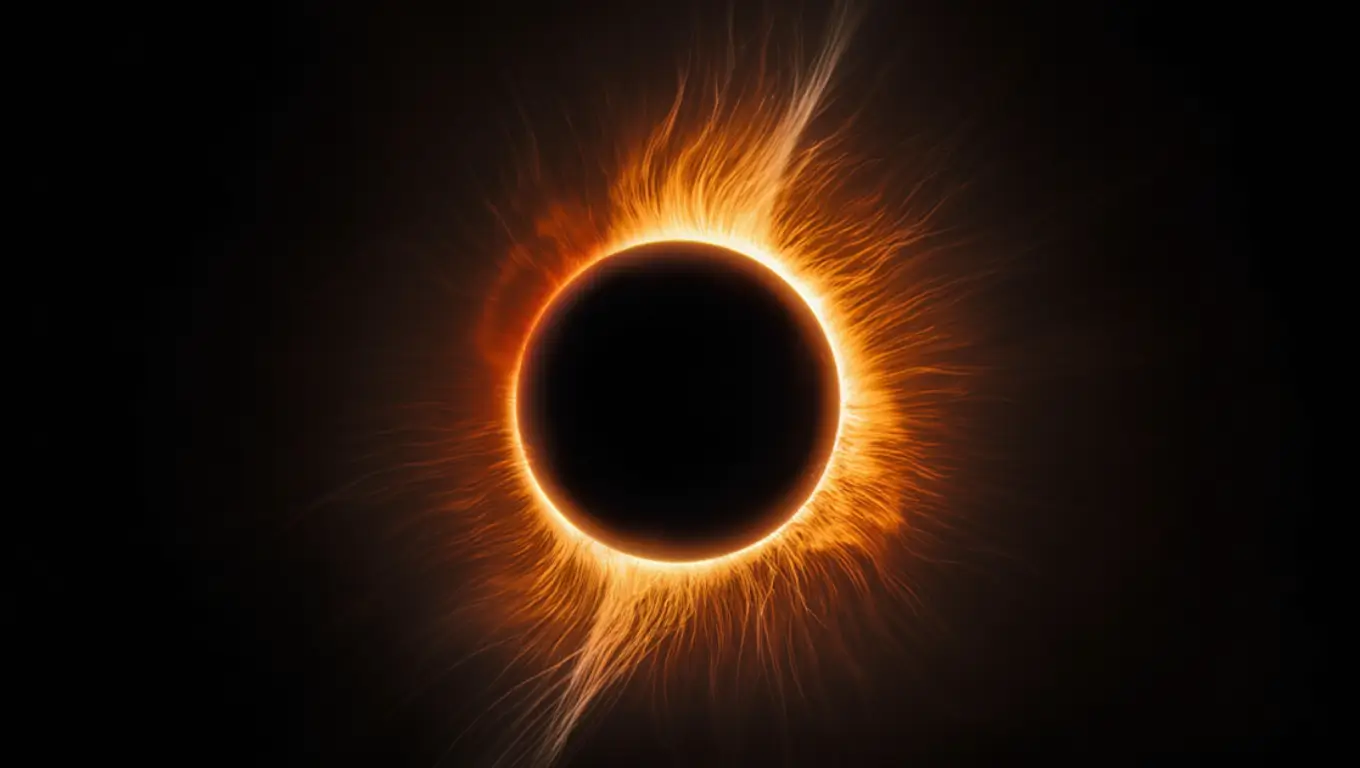 Illustration d’une éclipse solaire avec la couronne du Soleil visible autour du disque noir de la Lune.