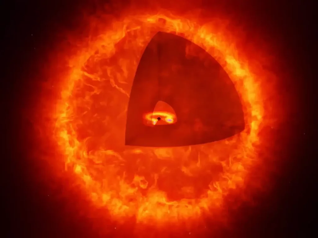 Vue d’artiste représentant des sphères de gaz lumineux alimentées par des trous noirs supermassifs au cœur de l’Univers primitif.