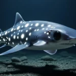 Illustration d’un requin fantôme bioluminescent évoluant dans les profondeurs marines.