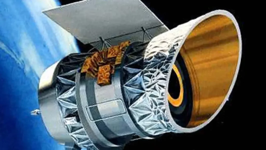 Illustration du télescope spatial IRAS lancé par la NASA pour explorer l’Univers en infrarouge.