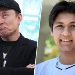 Montage montrant Elon Musk à gauche et le jeune prodige Kairan Quazi souriant à droite.