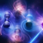 Illustration artistique montrant des particules de matière vibrant même au zéro absolu sous l’effet de phénomènes quantiques.