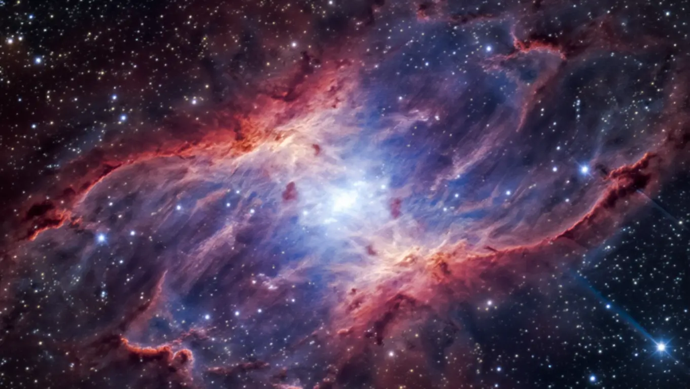 Image d’une nébuleuse colorée avec un trou noir géant situé dans l’Univers primitif, observée par les astronomes.