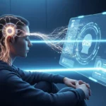 Cerveau humain relié à une interface holographique par une puce neuronale et l’IA Grok